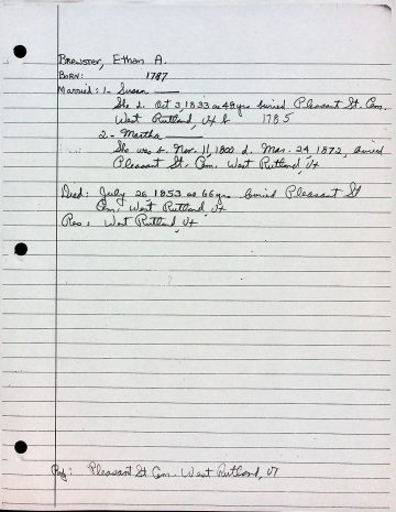 BREWSTER, Ethan A. (1787 1853 West Rutland)